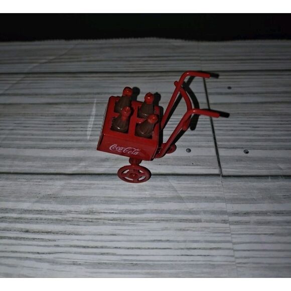 Vintage Miniatures Doll House Metal Coca-Cola Soda Hand Cart With 4 Bottles - Picture 5 of 9
